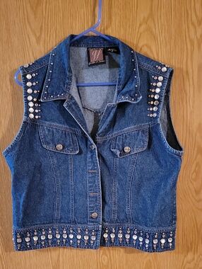 Signature by Gordon & James Studded Denim Vest - Dark Blue
